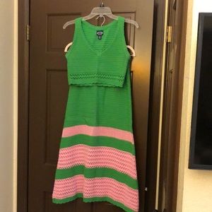 Vintage-inspired crochet crop top & bottom in Green & Pink Size S